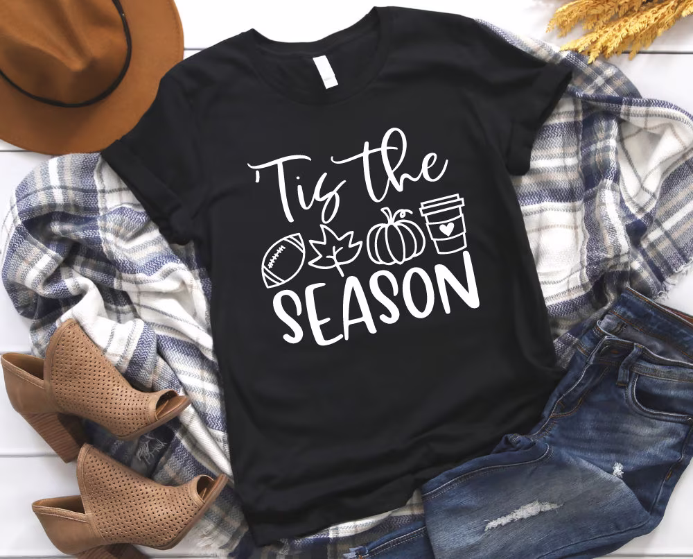 Tis The Season Shirt, Fall Football Mom Pumpkin Coffee Teacher Autumn Tee, Back To School