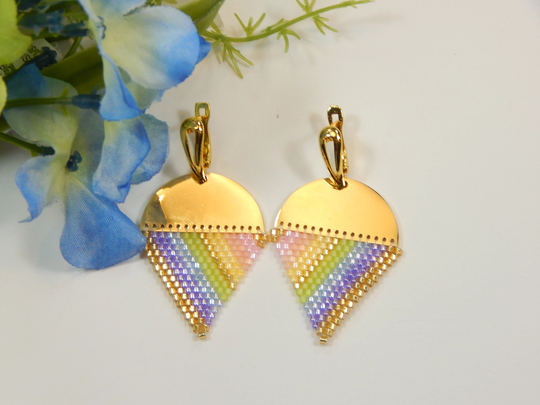 Gold & Pastel Seed Bead Dangle Earrings | E261