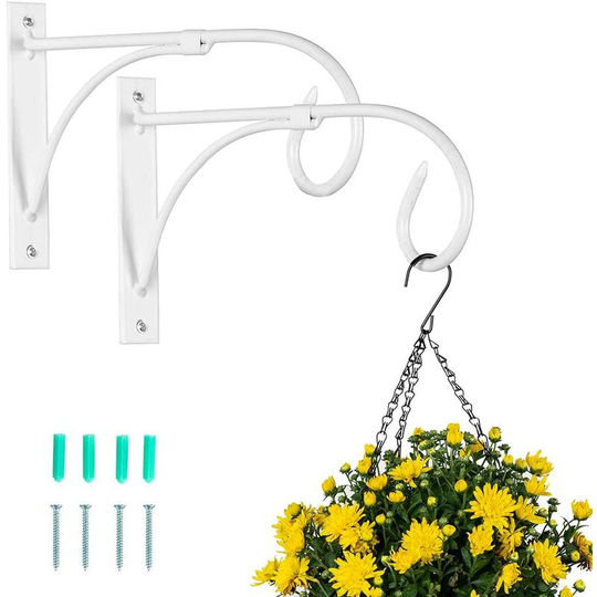 Readcly - 2 Pieces White Hanging Basket Rack, Wall Hanging Brackets Hooks, Hanging Plant Rack, Garden Hooks, Outdoor Holder for Flower Pots Plants