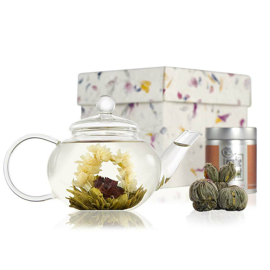 Classic Flowering Tea Gift Set With Glass Teapot