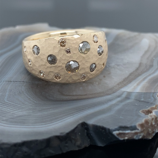 Moon Crater Rose Cut Diamond Band Salt & Pepper Diamonds
