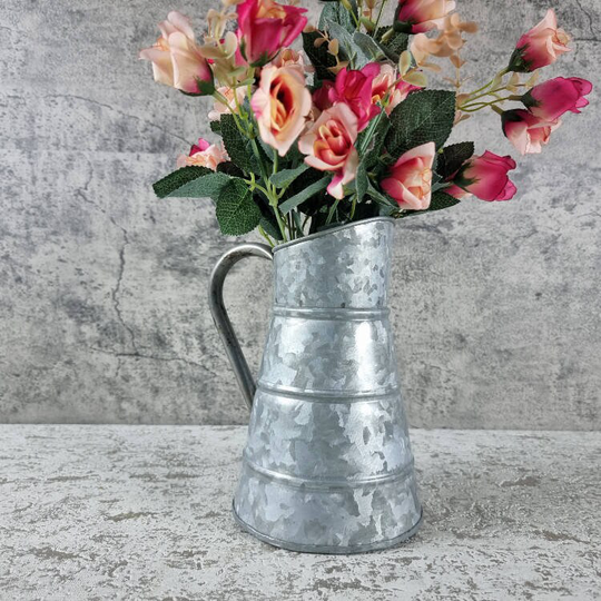 Galvanised Metal Jug Planter Embossed Lines