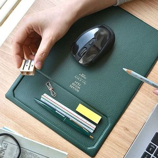 Leather Mouse Pad Desk Organizer With Nonslip Built in Tray | Office Accessories