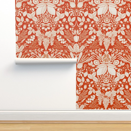 Damask Wallpaper - Don't Forget Your Five A Day Fruit & Veggies By Denesannadesign Removable Self Adhesive Roll By Spoonflower