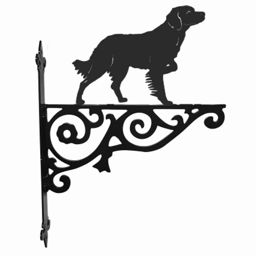 Brittany Spaniel Ornamental Hanging Bracket - Contemporary Basket Wall Mounted Decorative Garden Black