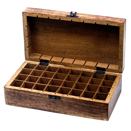 Mango Wood Aromatherapy Box, Floral. Holds 32
