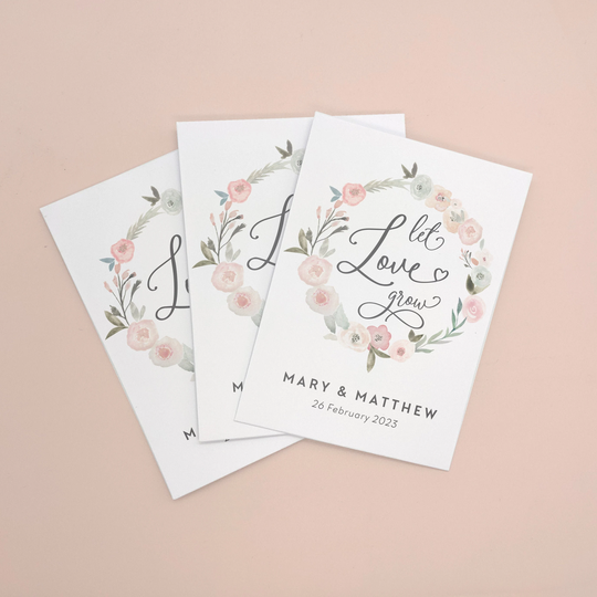 Seed Packet Wedding Favours, Seeds Included, Blush Pink & Grey Let Love Grow Wreath, Bridal Shower Favors, Rustic Wedding, Botanical
