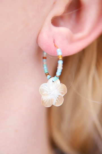 Hibiscus Shell Beaded Hoop Earrings