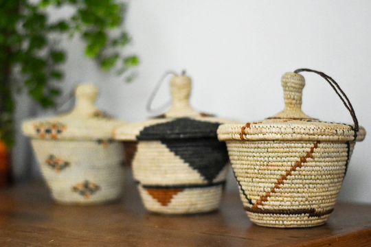 Woven Basket With Lid | Small Storage Baskets African, Ugandan Pot Ethnic Desk
