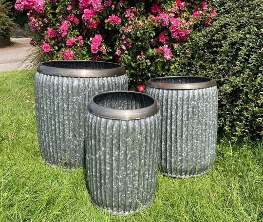 Galvanised Vintage Dolly Tub Set 3 |Metal Steel Garden Flower Pot Trough Planter