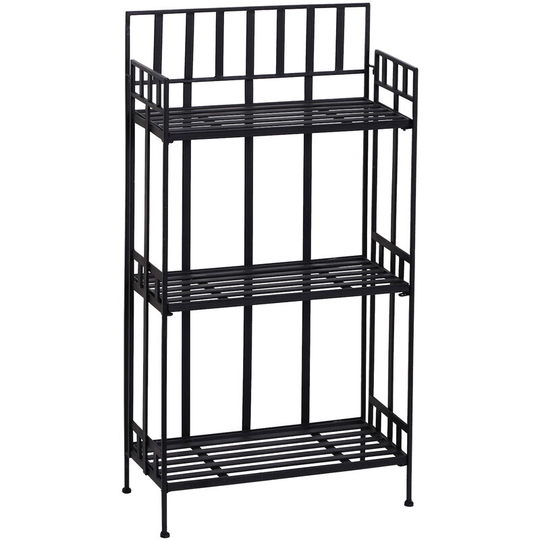 Portable Retro 3-Tier Garden Plant Stand Metal Flower Display Rack - Black - Outsunny