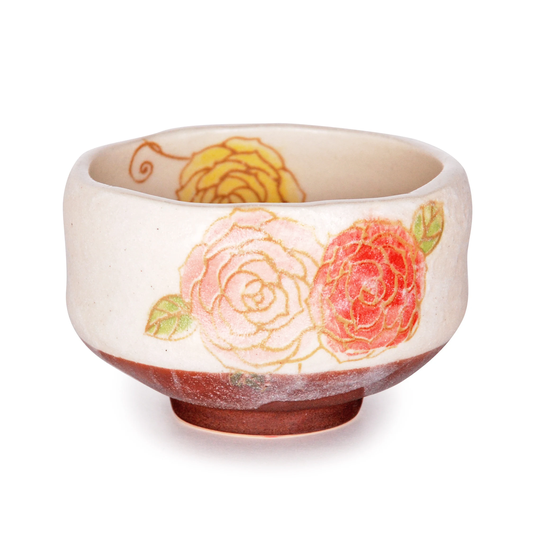 Japanese Traditional Tea Ceremony Rose Design Mini Matcha Bowl Chawan Textured Glaze Floral Handcrafted in Japan