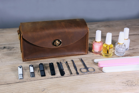 Personalized Leather Nail Polish Organizer Bag , Carrying Case Full Grain Organiser For Manicure Set Tools Z08-Lno05