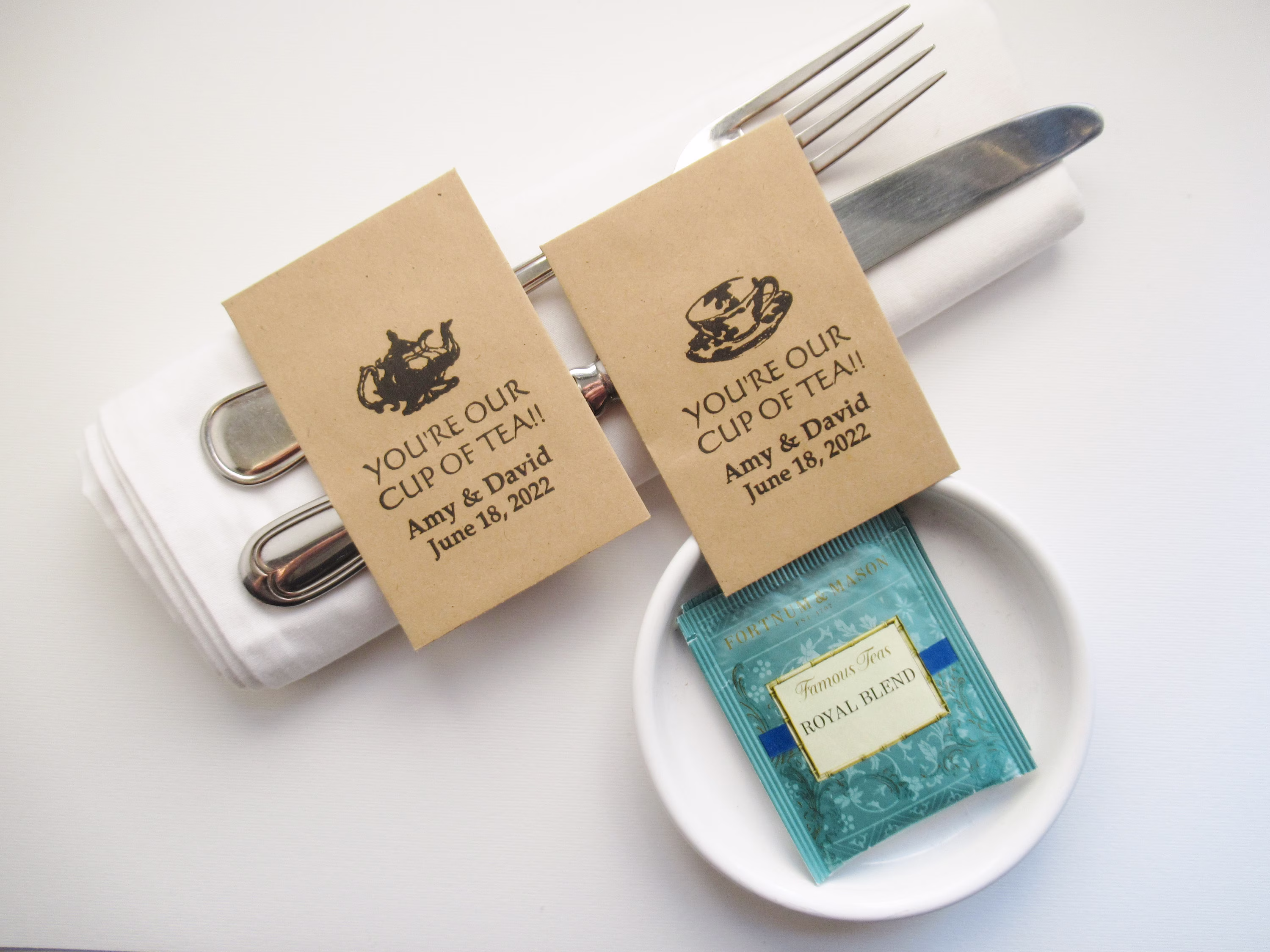 Diy Wedding Tea Favors, Personalized Rustic Packets With Teacup Or Teapot Design, You're Our Cup Of
