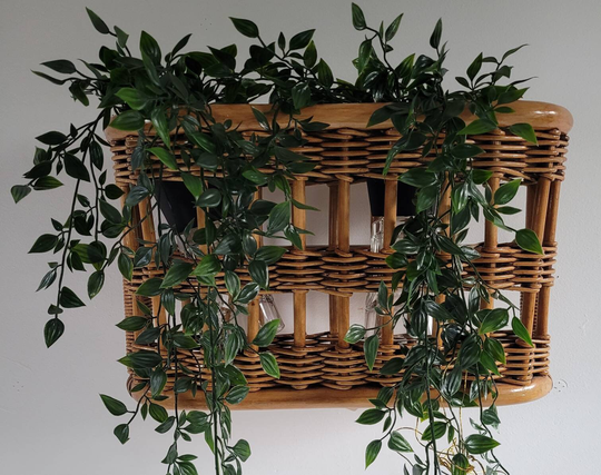 Bamboo Plant Holder Rattan Cane Wicker Retro Boho Mid Century Tiki