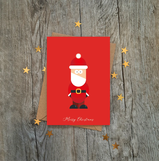 Cute Red Santa Christmas Card | Merry Xmas Holidays Luxury Seasons Greetings Snowman Reindeer Penguin