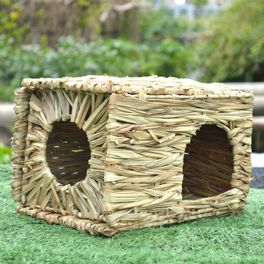 Sun Flowergb - Grande maison d'herbe pour cochon d'Inde, maison d'herbe tissée à la main pliable pour petit animal avec double ouverture pour lapin,