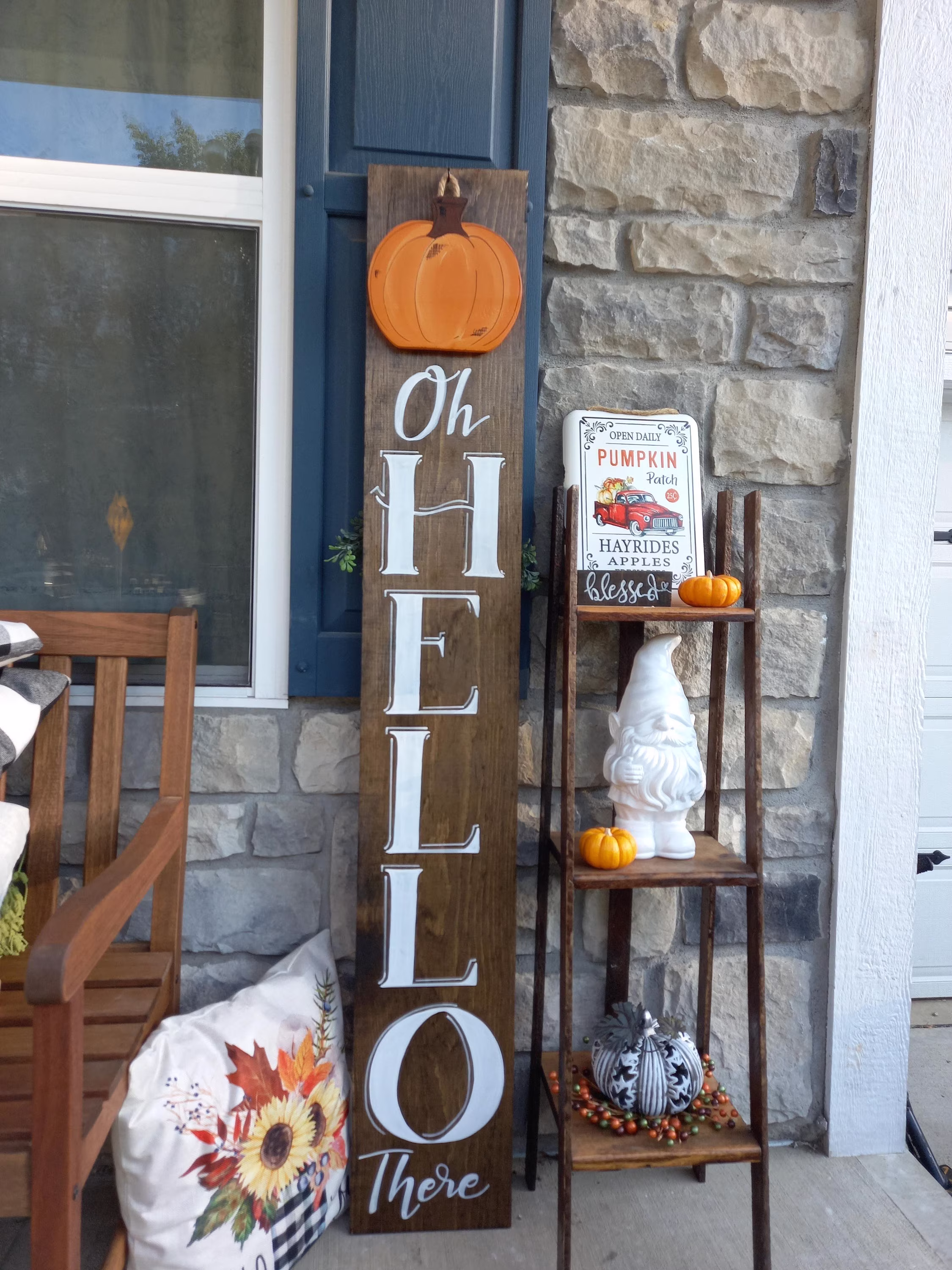Oh Hello There Welcome Pumpkin Sign | Halloween & Fall Front Door Board Porch Outdoor Decor Seasonal Sign