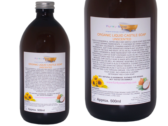 Organic Liquid Castile Soap Unscented, 1 Glass Bottle Of 500Ml