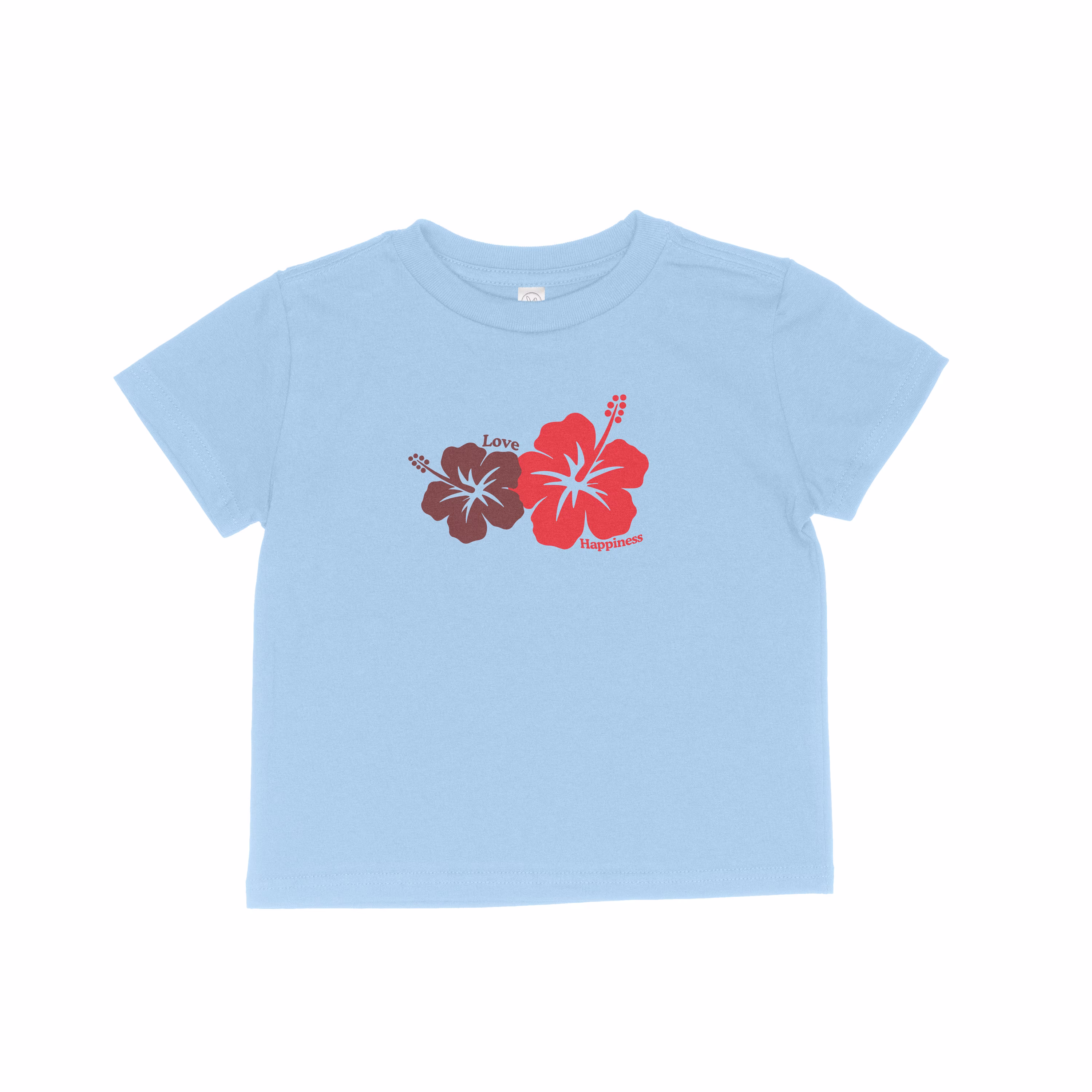Love & Happiness Hibiscus Baby Tee Light Blue, Y2K Aesthetic Crop Top 2000S Inspired Tee, Slogan Graphic T-Shirt , Gift For Her