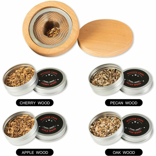 Filter Bar Bartender Smoking Set Tool Solid Wood Wooden Smoking SetCocktail Smoking Set Smoke Hood Aluminum Box + 4 Flavor Sawdust