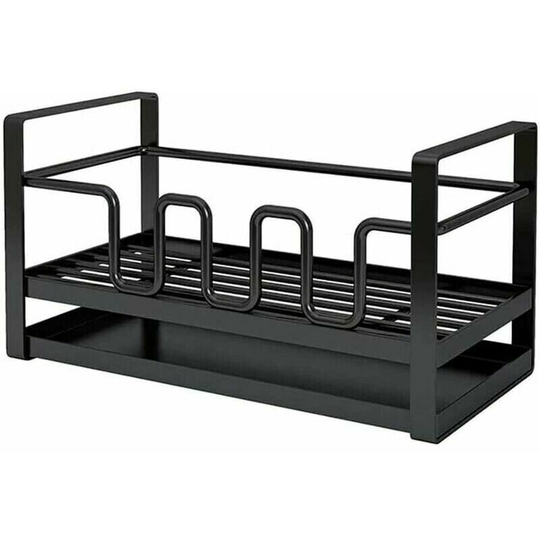 Joorrt - Kitchen Sink Sponge Holder Organizer, Kitchen Sink Storage for Cleaning Brush, Soap Dish, Dish Rack with Drainage Tray, Multi-Function, Black