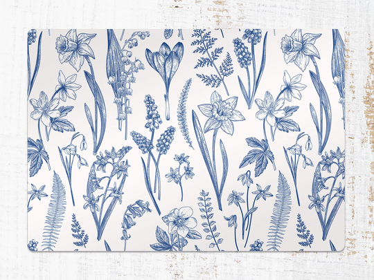 Blue Herbs Leaf Chair Mat, Navy Splat White Vinyl Floor Plant Protective Flooring, Comfort Splash Mat