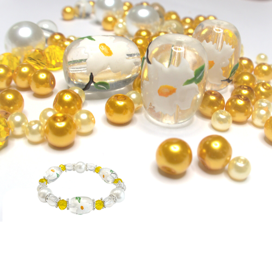 Glass Beads Bulk For Bracelet Jewelry Making, Flower Magnolia Beads, Craft Diy Supplies Finding, Gift Beader, 40 Pcs