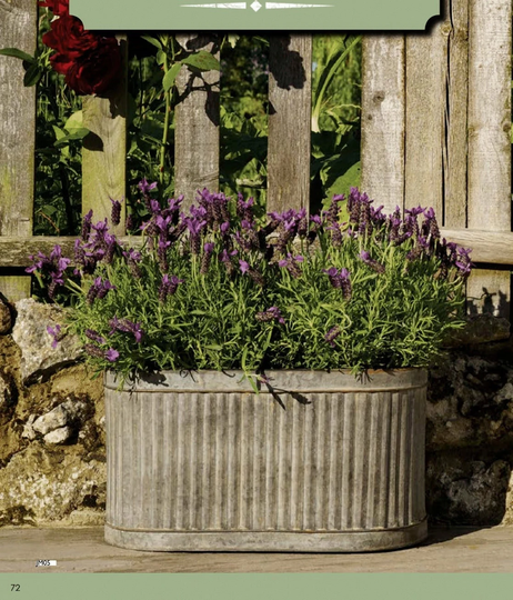 Large Oval Vintage Ribbed Galvanised Metal Garden Flower Tub Pot Planters Decor