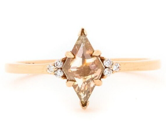 Salt & Pepper Diamond Ring, Kite Engagement 14K Gold Wedding Gift For Her