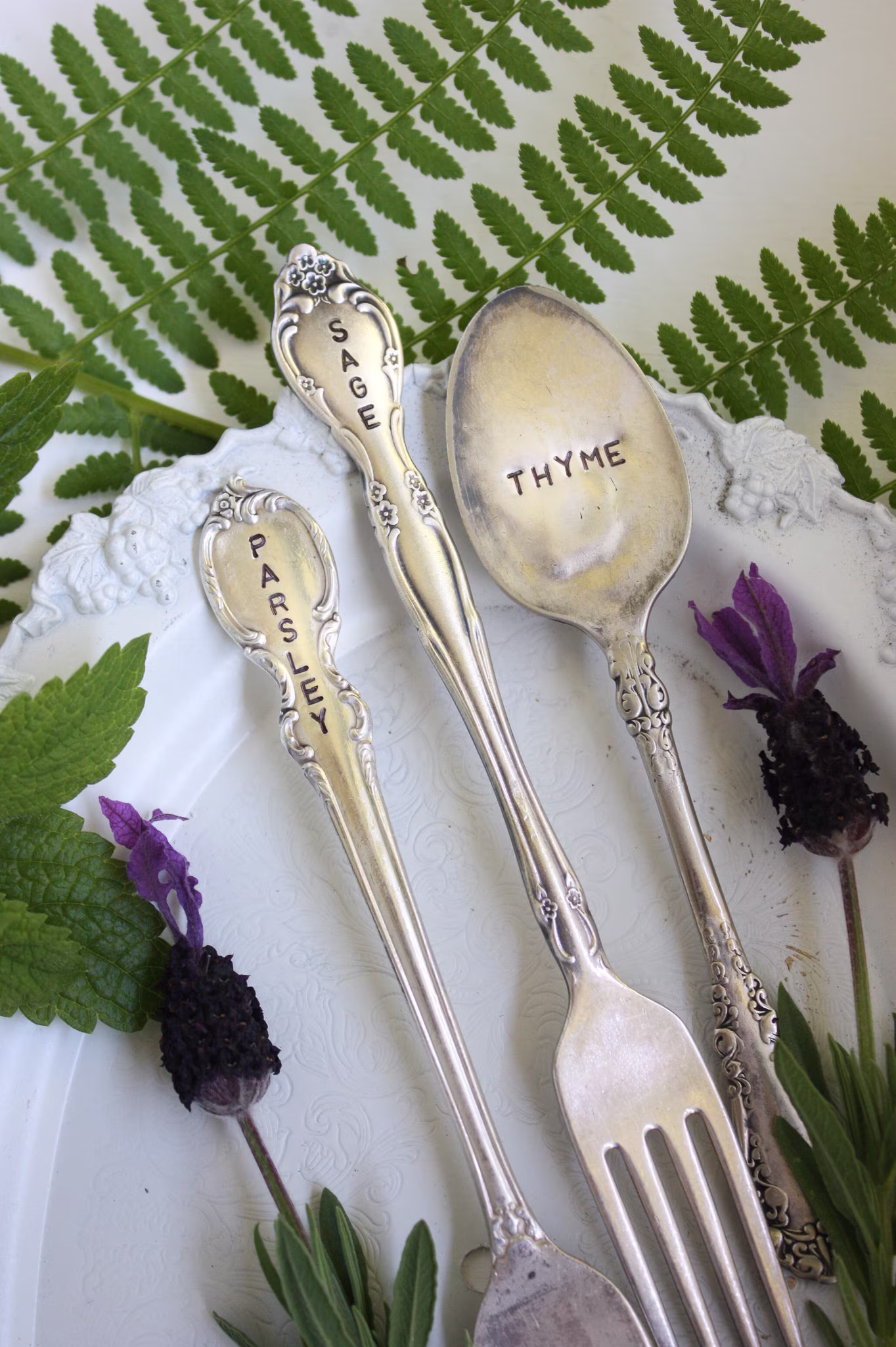 Hand Stamped Silver Plated Herb Marker, Green Thumb, Garden Gifts, Plant Markers, Accessories, Decor, Gardening, Summer Sale