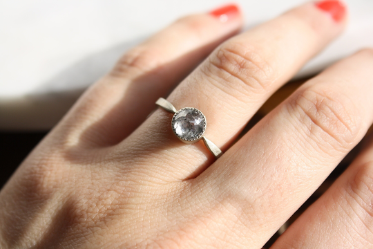 Gray Diamond Ring, Salt & Pepper Engagement Ring 14K White Gold, Conflict Free