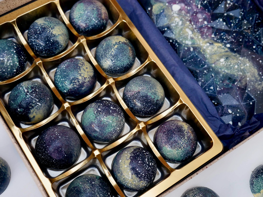 Salted Caramel/ Vegan, Dairy-Free Handmade Artisan Chocolate Bonbons/ Galaxy Theme Gifts/ Bolicous Chocolates/ Birthday