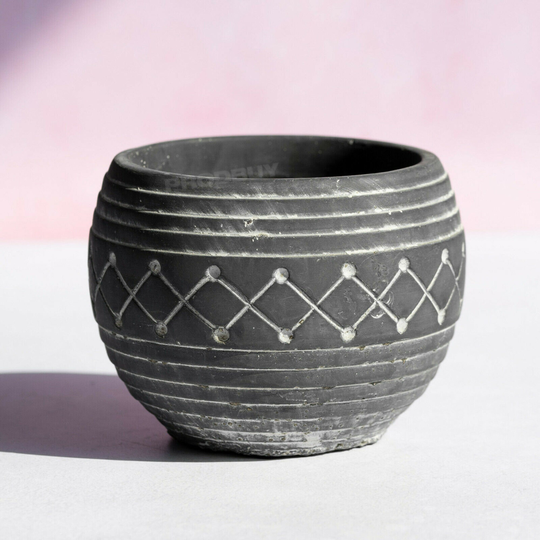 Small Aztec Dark Grey 9cm Plant Pot Cover Indoor House Home Herb Planter Decor