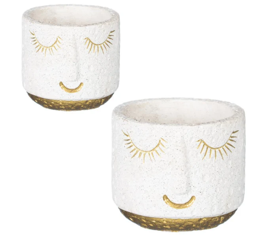 Ceramic Face Planters | House Plant Pots Indoor & Outdoor Set Of Two Bowls