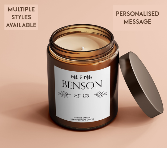 Wedding Gift Favour Candles - Personalised Labels Botanicals Flowers . Soy Wax For Weddings Engagement Bespoke Candle