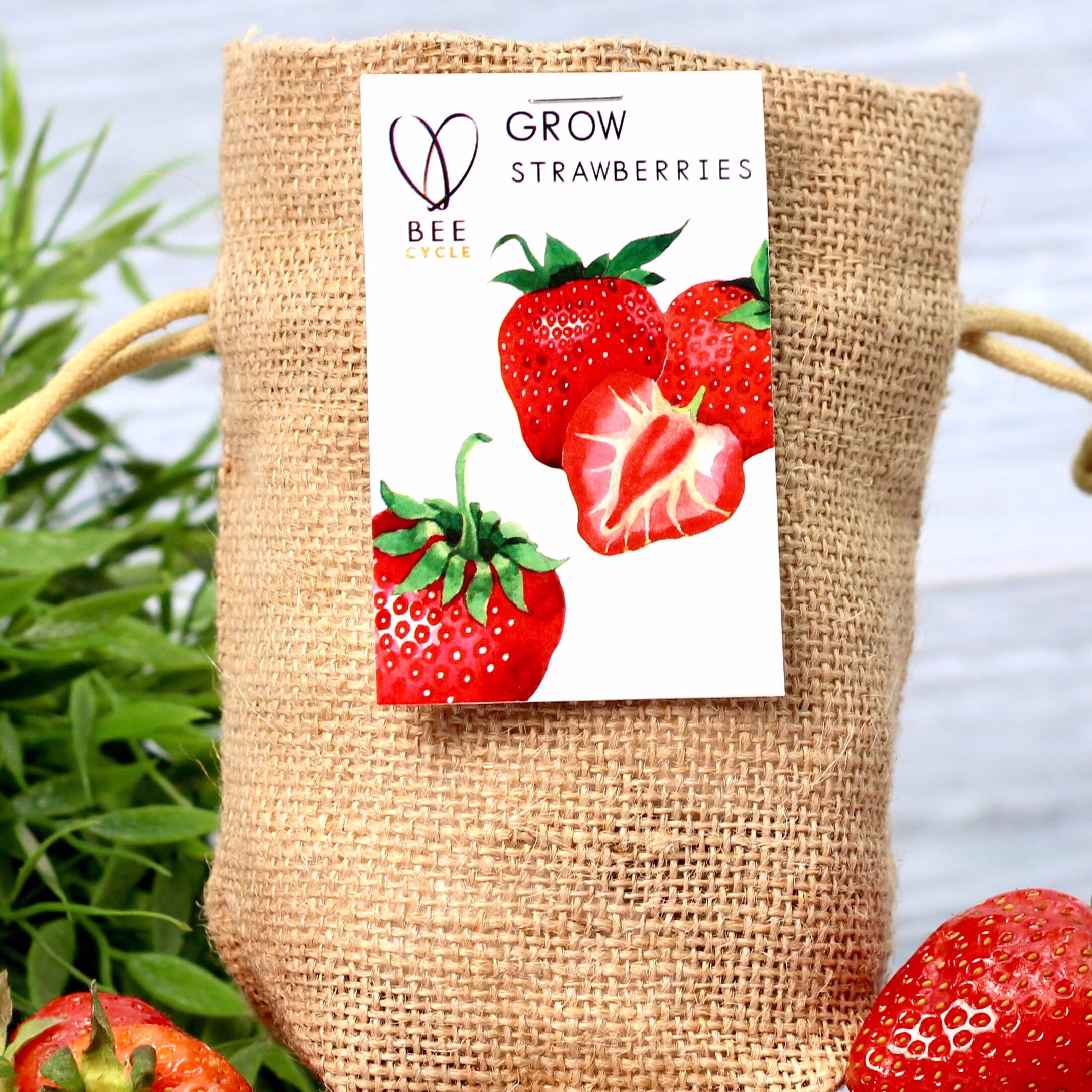 strawberry Jute Bag Grow Set