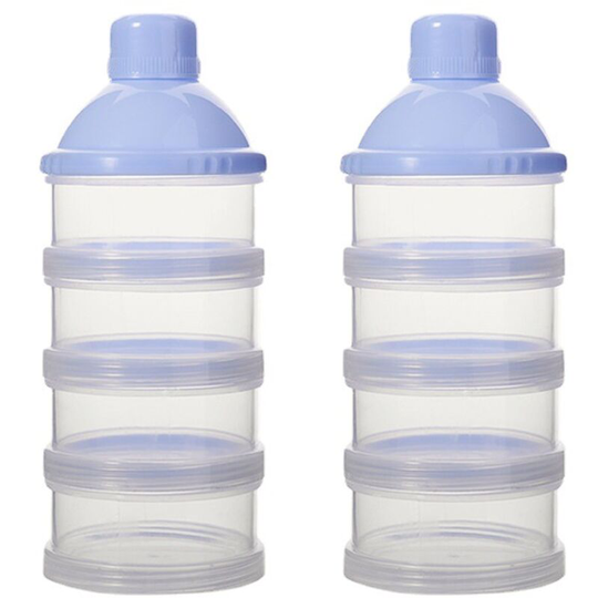 2 Pieces Milk Measurer, Milk Snacks Box, 4 Compartments Portable Baby Milk Powder Case, Milk Box for Travel and Outdoor Activities (Blue)