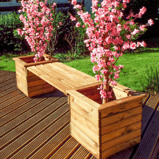 Wooden Garden Bench With Planters