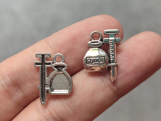 Syringe Charm Antique Silver Tone For Doctor