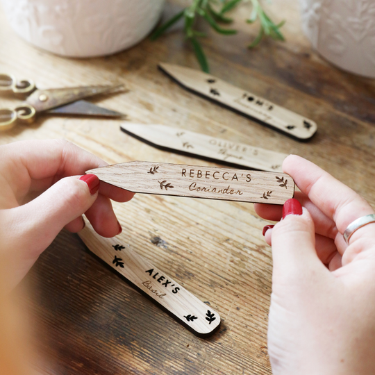 Personalised Set Of Four Wooden Herb Garden Markers
