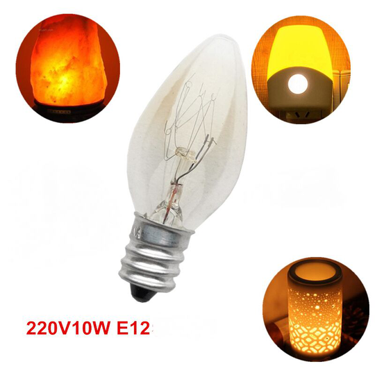 6pcs E12 Light Bulb Bulb 220V 10W C7 Pointed Bulb E12 Small Screw Salt Lamp Aroma Diffuser Night Light Incandescent Lamp Tungsten Bulb