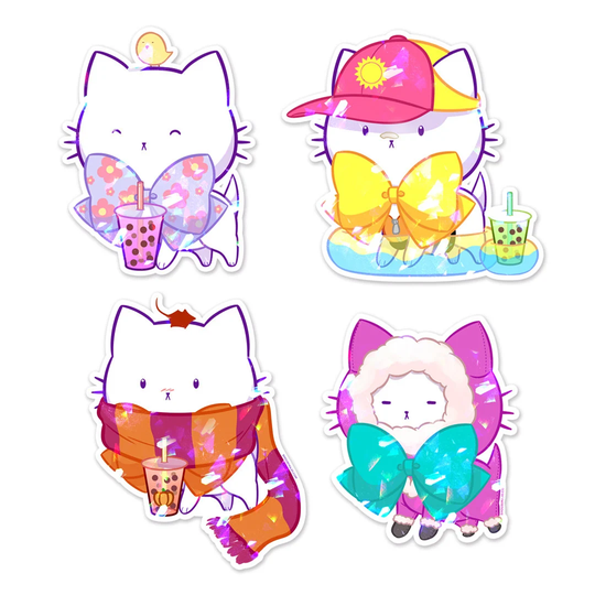 Vinyl Sticker Seasons Bubble Kittea Sparkly Stickers Spring Summer Fall Winter