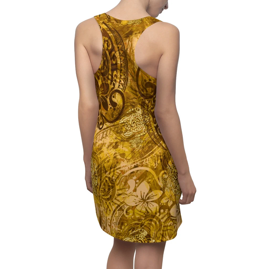 Samoan - Polynesian Hawaiian Golden Paint Women's Cut & Sew Racerback Dress
