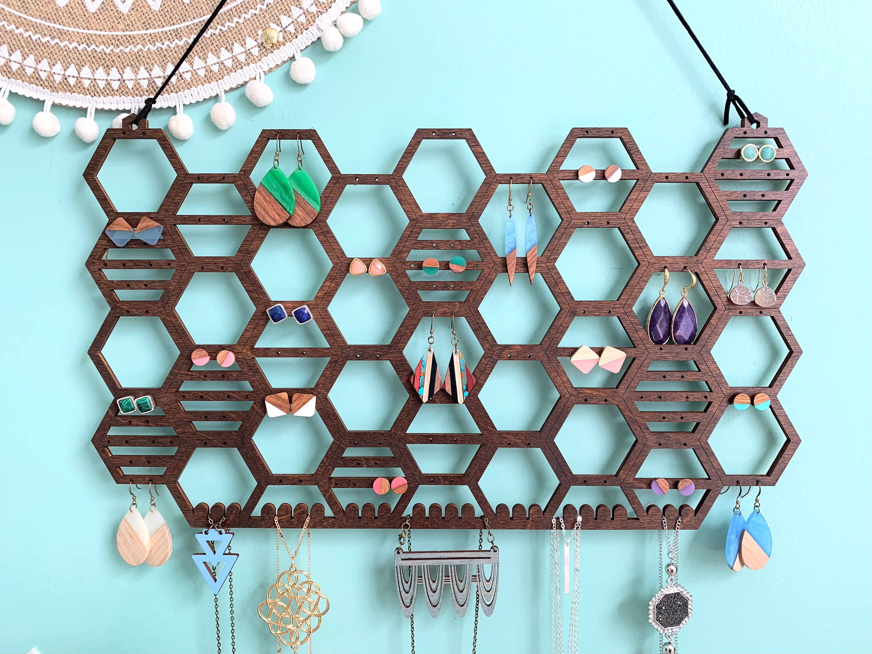 Earring Display Organizer | Jewelry Necklace Holder Wall Mount Hanger Earring Stud Gift For Women Display