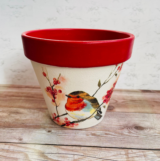 Robin Flower Pot, Plant Themed Gift, Robins, Christmas Decorations