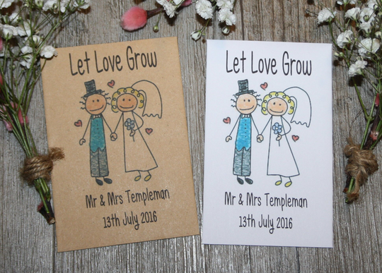 Personalised Let Love Grow Wedding Day Party Flower Seed Packets Envelopes Seeds Favours Gift Table Decorations Bride Groom Birds Bees Wed2