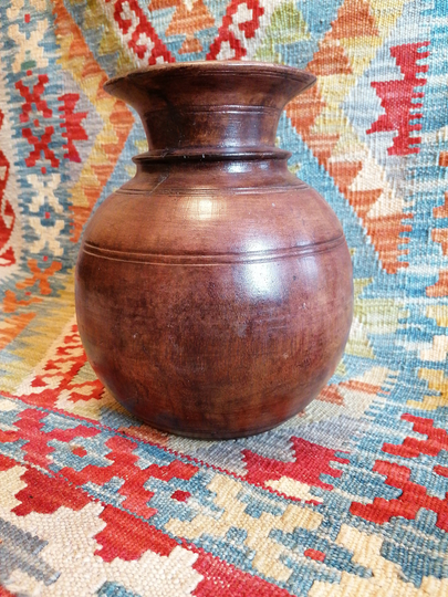 Authentic Nepalese Wood Pot Original Vintage Rustic Salvaged Statement Piece. Hand Carved From Solid Wood