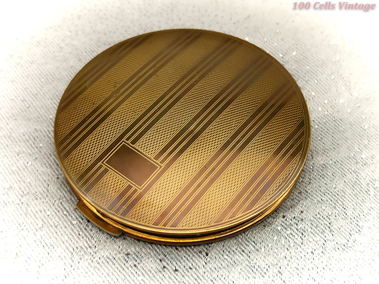 stratton Gold Tone Art Deco-Vintage Ladies Powder Compact -8cm