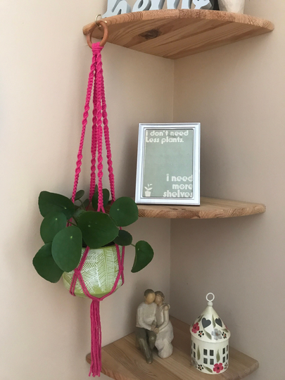 Short Bright Pink Macrame Plant Hanger, Boho Home Decor, Indoor Pot Holder, Accessories, Fun Gift For Lover